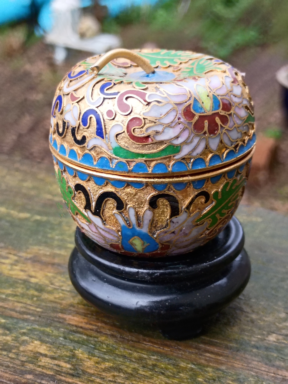 Decorative Cloisonné Apple Trinket Box With Stand